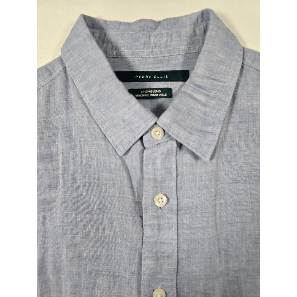 Perry Ellis Linen Blend Shirt Medium Coastal Summer Men's